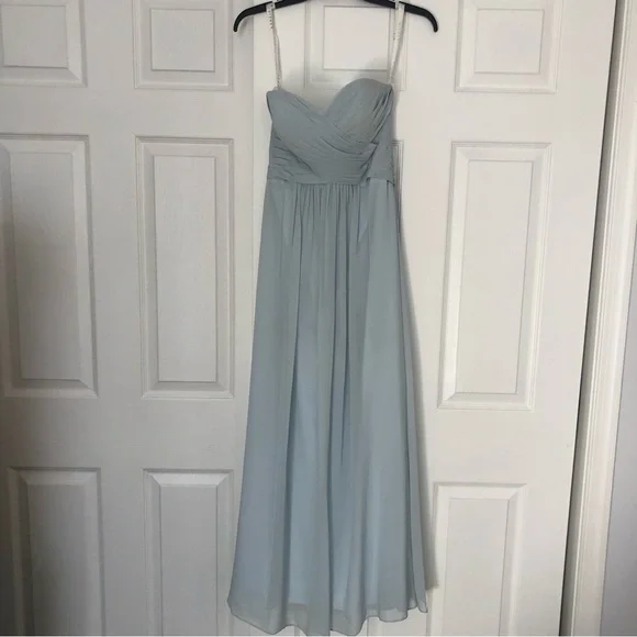 Azazie Strapless Dress in Light Blue and White - Picture 2 of 10